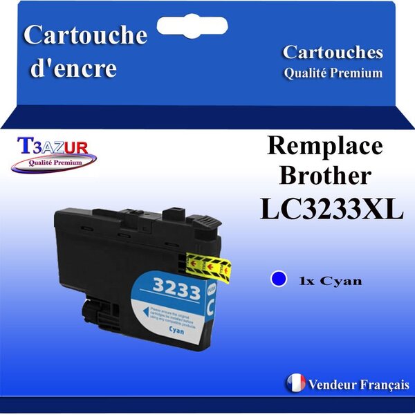 T3AZUR- Cartouche compatible avec Brother LC3233 XL Cyan pour Brother DCP-J1100DW  MFC-J1300DW
