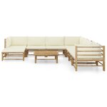 vidaXL Salon de jardin 9 Pièces avec coussins blanc crème bambou