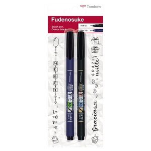 Feutre dessin et calligraphie pointe brush fudenosuke pack noir souple et dure x 6 tombow