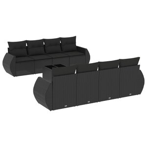 vidaXL Salon de jardin 9 Pièces avec coussins noir résine tressée