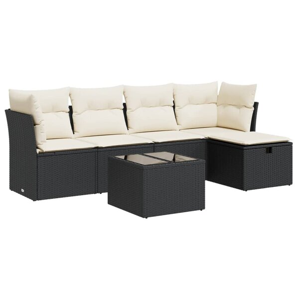 vidaXL Salon de jardin 6 Pièces avec coussins noir résine tressée