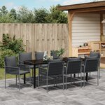 vidaXL Set de salle à manger de jardin 9 pièces avec coussins en poly rattan noir