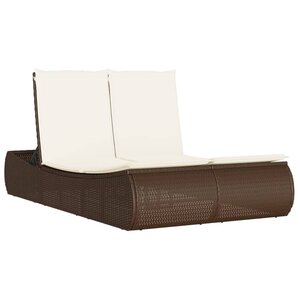 vidaXL Chaise longue double avec coussins marron résine tressée