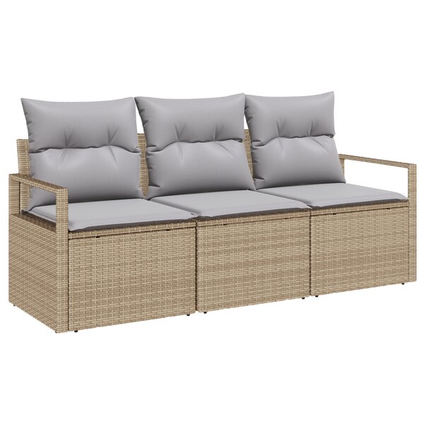 Ensemble de canapés de jardin 3 pièces avec coussins beige en poly rotin