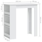 vidaXL Table de bar rangement Blanc 102x50x103 5 cm Bois d'ingénierie