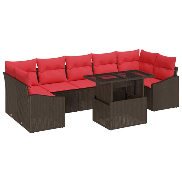 vidaXL Ensemble de canapé de jardin 8 Pièces Marron et rouge polyrotin