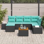 vidaXL Ensemble de canapé de jardin avec coussin 7 Pièces Noir polyrotin