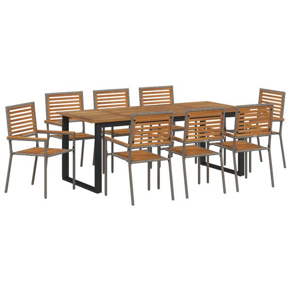 vidaXL Set de salle à manger de jardin 9 pièces Gris Poly Rattan Acacia