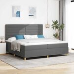 vidaXL Lit Box Spring avec Matelas & LED Gris Foncé 200x200 cm Tissu