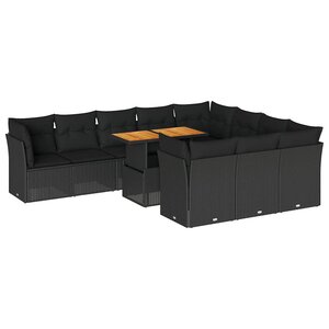 vidaXL Salon de jardin 11 Pièces avec coussins noir résine tressée