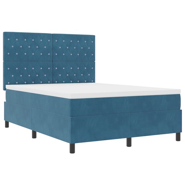 lit à ressort vidaXL avec matelas et LED bleu foncé 140x200 cm en velours