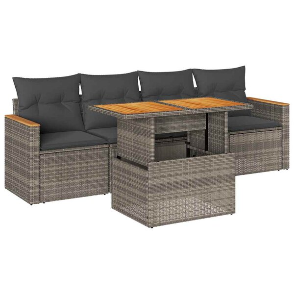 vidaXL Salon de jardin 5 Pièces avec coussins gris résine tressée acacia