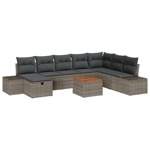 vidaXL Ensemble de canapé de jardin 9 pièces avec coussins Gris Poly Rattan