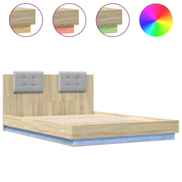vidaXL Cadre de lit tête de lit et lumières LED chêne sonoma 140x200cm