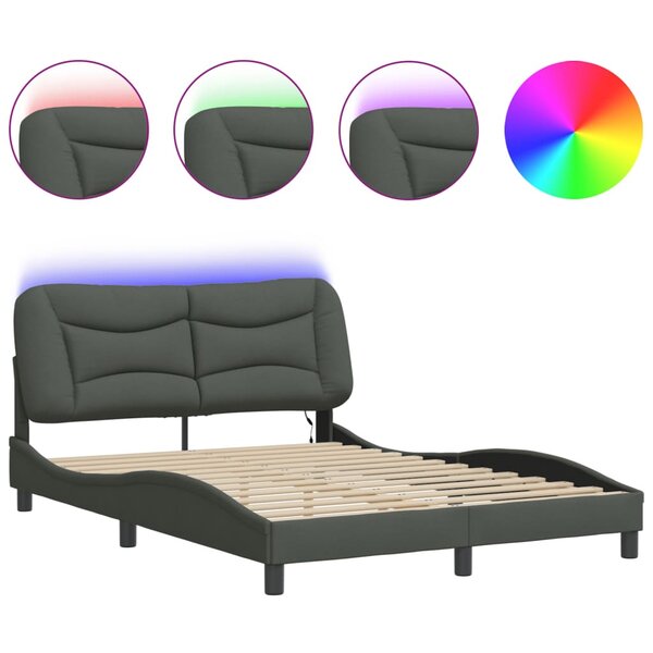 vidaXL Cadre de lit avec LED sans matelas Hvar gris foncé 140x190 cm tissu