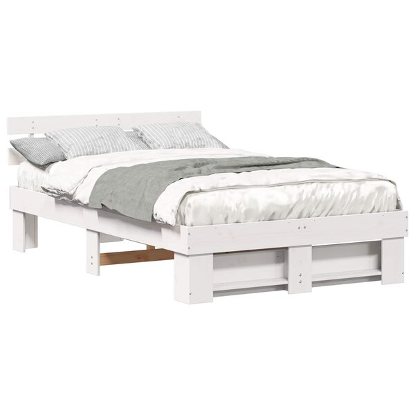 vidaXL Cadre de lit avec tête de lit Blanc 120 x 190 cm Pin massif