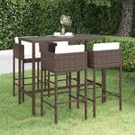 vidaXL Meubles de bar de jardin 5Pièces et coussins Résine tressée Marron