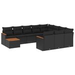 vidaXL Salon de jardin 11 Pièces avec coussins noir résine tressée