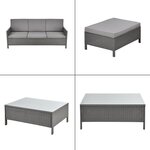 Salon de jardin design set de 3 meubles extérieurs ensemble de canapé tabouret table basse sièges avec coussins 4 places acier polyrotin verre polyester gris 03_0006027
