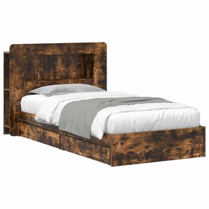 vidaXL Cadre de lit avec rangement avec tiroir Chêne fumé 90 x 190 cm