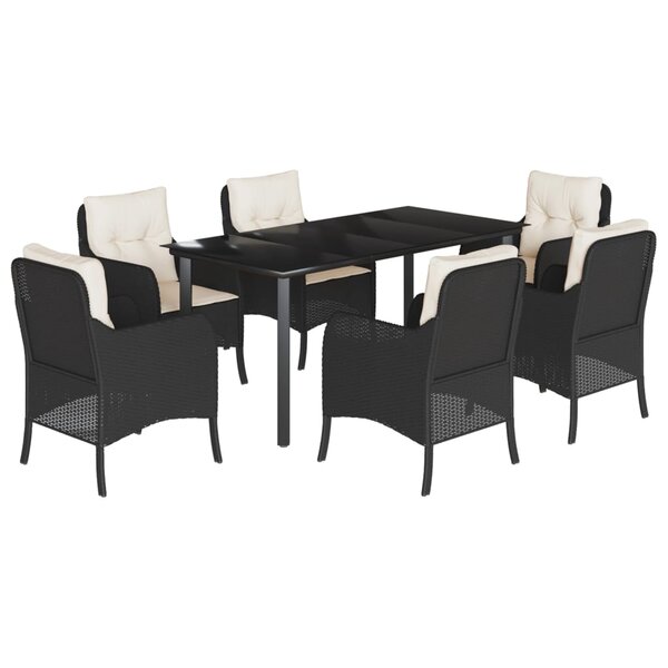 vidaXL Ensemble à manger de jardin coussins 7Pièces Noir Résine tressée