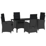 vidaXL Set de salle à manger de jardin 5 pièces avec coussins Noir Poly Rattan