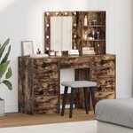 Ensemble de coiffeuse 3 pièces avec LED en chêne fumé en bois d'ingénierie