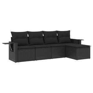 vidaXL Salon de jardin 5 Pièces avec coussins noir résine tressée