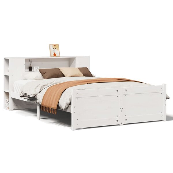 vidaXL Lit bibliothèque sans matelas blanc 140x190 cm bois pin massif