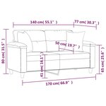 vidaXL Canapé 2 places avec oreillers décoratifs noir 140cm similicuir