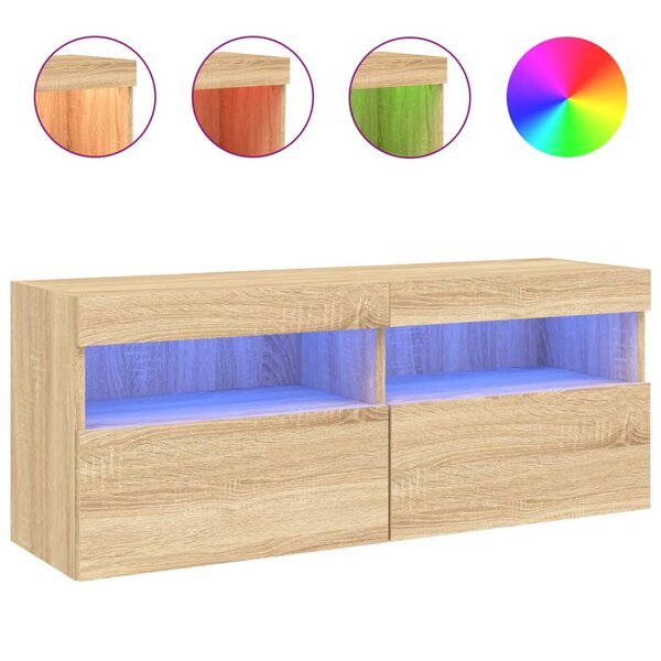 vidaXL Meuble TV mural avec lumières LED chêne sonoma 100x30x40 cm