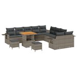 Ensemble de canapé de jardin vidaXL 13 pièces avec coussins gris rattan poly acacia