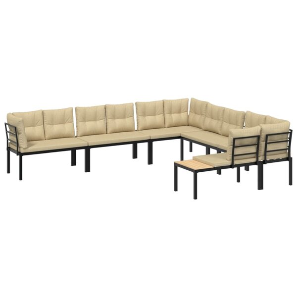 vidaXL Salon de jardin avec coussins 6 Pièces noir acier enduit de poudre