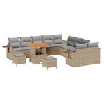 Ensemble de Canapés de Jardin 13 Pièces avec Coussins Beige Poly Rattan Acacia