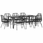 vidaXL Ensemble à manger de jardin 9Pièces noir poly rotin verre