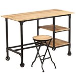 Bureau table poste de travail meuble d'ordinateur informatique étude avec tabouret pliant bois de manguier massif 115 x 50 x 76cm brun 02_0023442