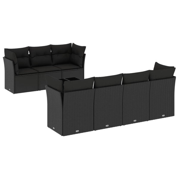 vidaXL Salon de jardin 8 Pièces avec coussins noir résine tressée