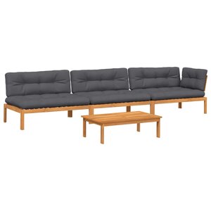 vidaXL Salon palette de jardin avec coussins 4Pièces bois d'acacia massif