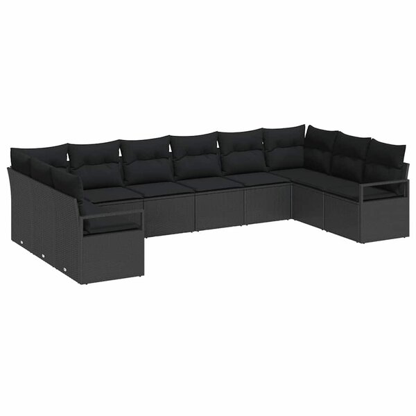 vidaXL Ensemble de canapé de jardin avec coussin 10 Pièces Noir
