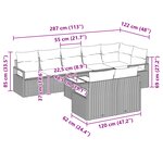 Canapé de jardin 9 pièces avec coussins gris poly rattan
