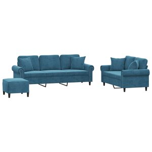 vidaXL Ensemble de canapés 3 Pièces avec coussins bleu velours