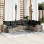 vidaXL Salon de jardin 8 Pièces avec coussins gris résine tressée