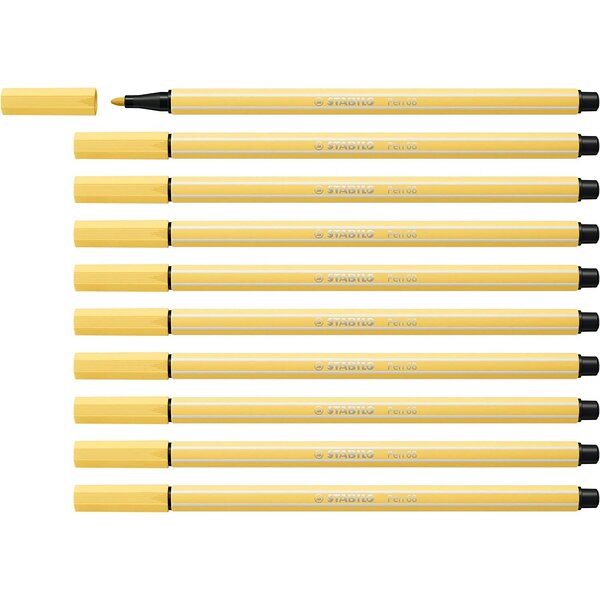 Stylo feutre Pen 68  jaune clair x 10 STABILO