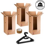 Lot de 3 Cartons Penderie 50x50x100 cm avec Tringles+ 1 Rouleau Adhésif & 10 Cintres Offerts