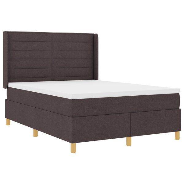 Lit Box Spring vidaXL avec Matelas - Brun Foncé  140x200 cm  Tissu