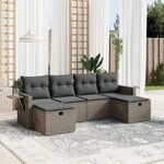 vidaXL Salon de jardin 6 Pièces avec coussins gris résine tressée