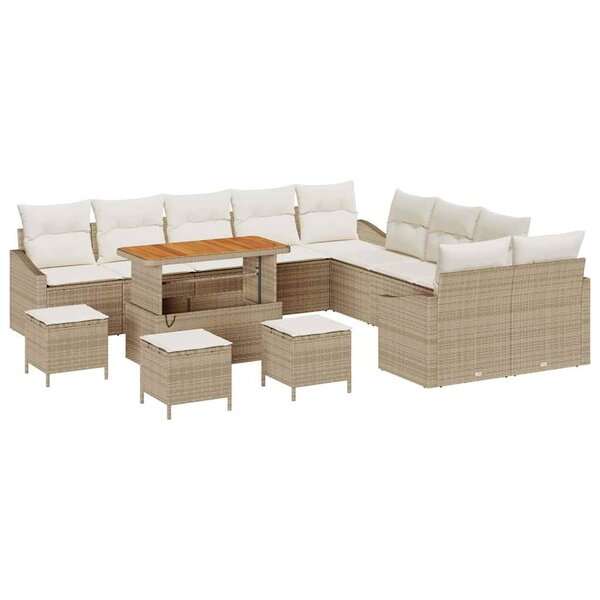 vidaXL Ensemble de canapé de jardin 14 Pièces Beige Poly rotin