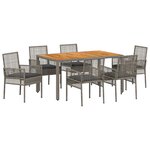 vidaXL Ensemble de salle à manger de jardin 7 pièces avec coussins gris en poly rotin