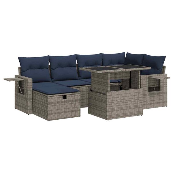 vidaXL Salon de jardin avec coussins 7Pièces gris résine tressée acacia