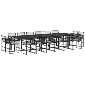 vidaXL Ensemble à manger de jardin 17 Pièces coussins noir résine tressée